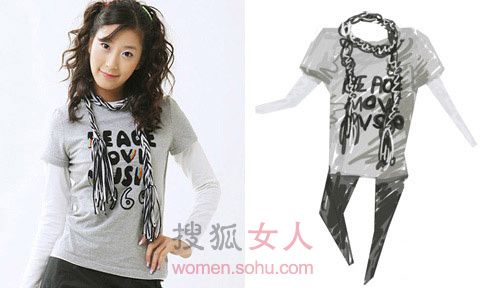 T恤+围巾 入秋搭配做帅气俏淑女